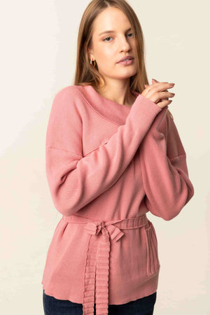 Light Pink Tied Waist Sweater for Women